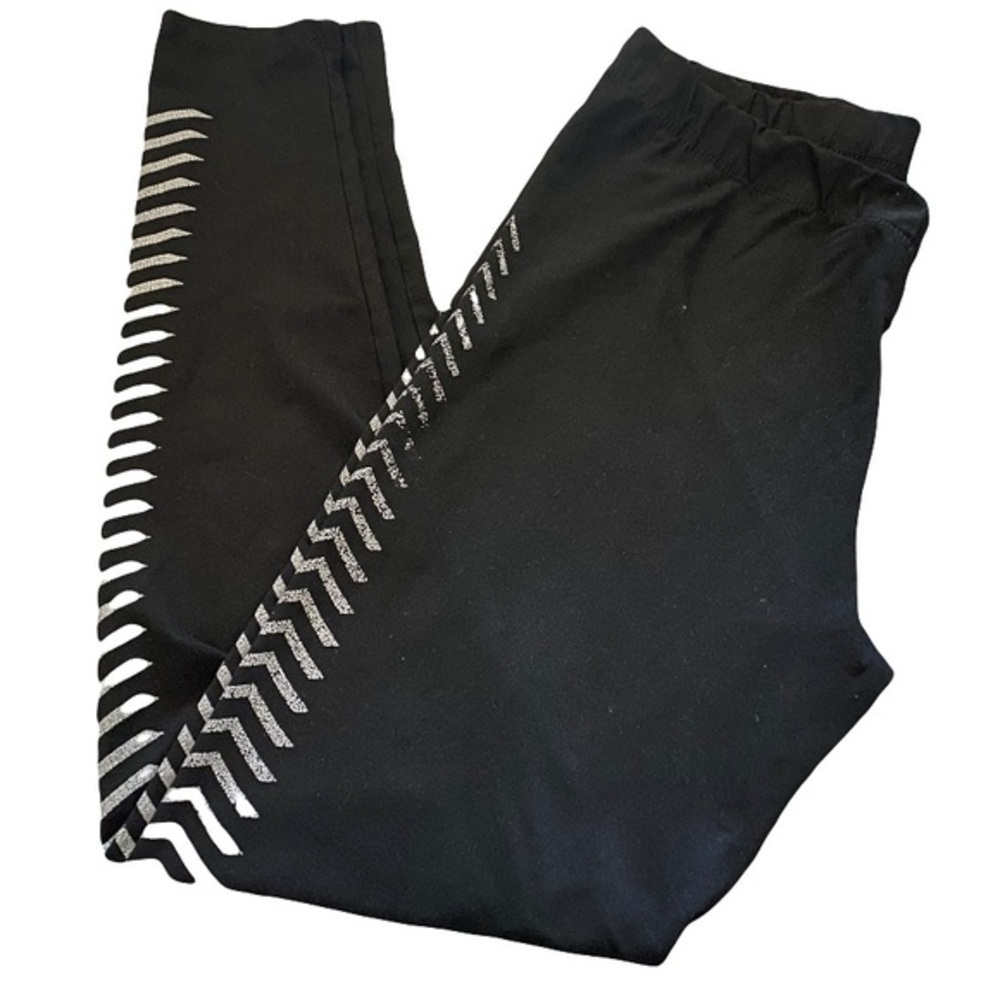 Guru G Active Black Leggings with Silver Chevron Pattern women’s size L